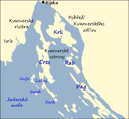 Chorvatské ostrovy mapa