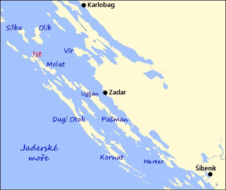 Chorvatské ostrovy mapa